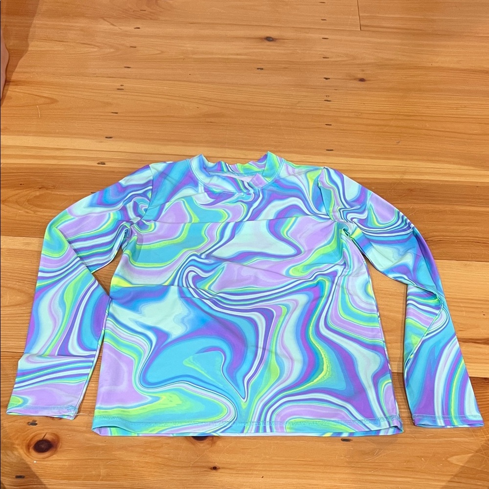 Place Kids Swim Rashguard - Blue, Green, Purple Swirl